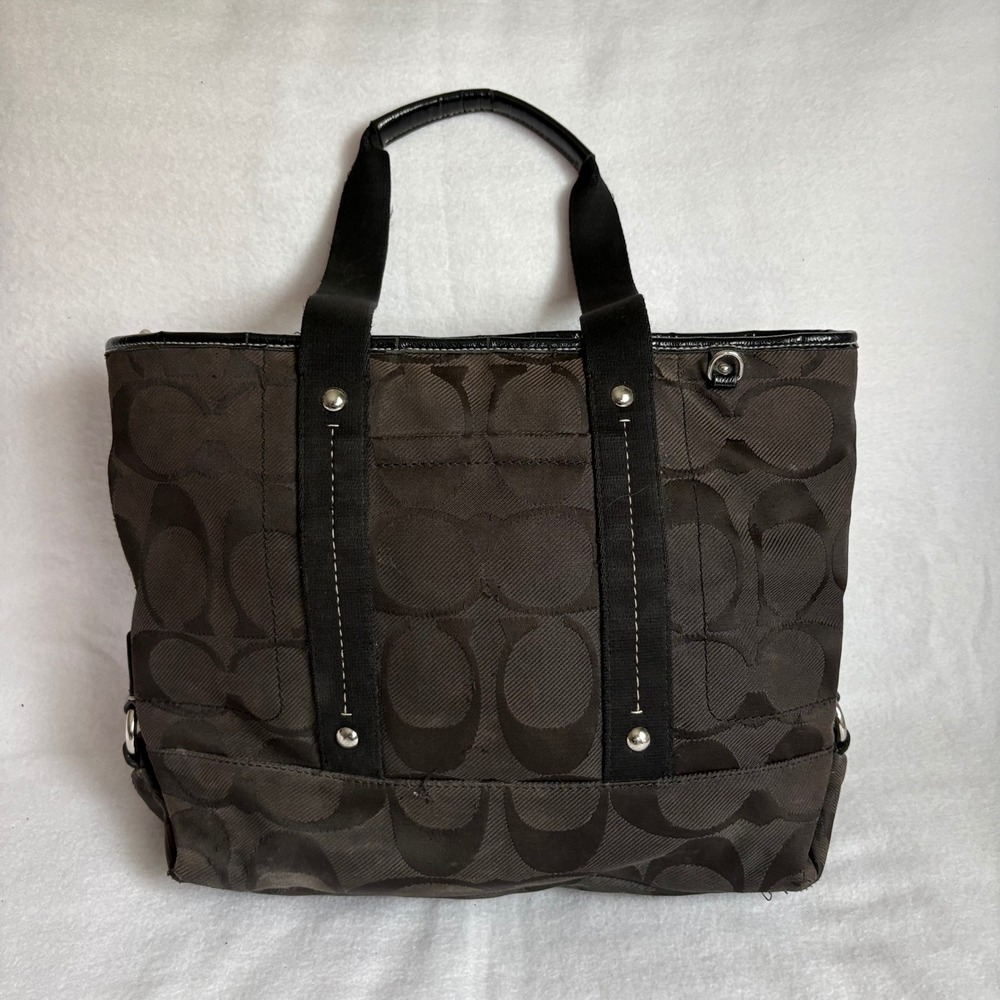 Coach Signature Jacquard Tote Bag Brown Black F18844 Pink Lining
